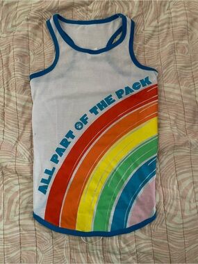 All Part of the Pack Rainbow Dog Tank - White with Multicolor Stripes
